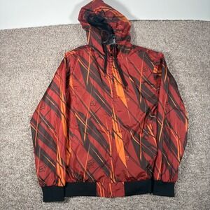 Fox Racing Mens Red Orange Slash Print Hooded Full Zip Mesh Lined Windbreaker S